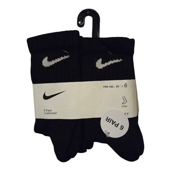 Nike Black Crew Socks - 6 Pack, Size 10C-3Y - Picture 1 of 3
